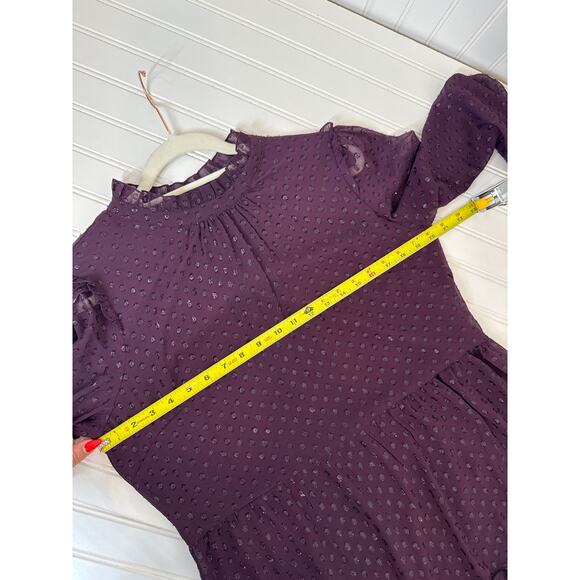 Tommy Hilfiger Plum Glitter Knee Fit & Flare Dress Dot Chiffon Tiered Size 12 - Picture 5 of 8